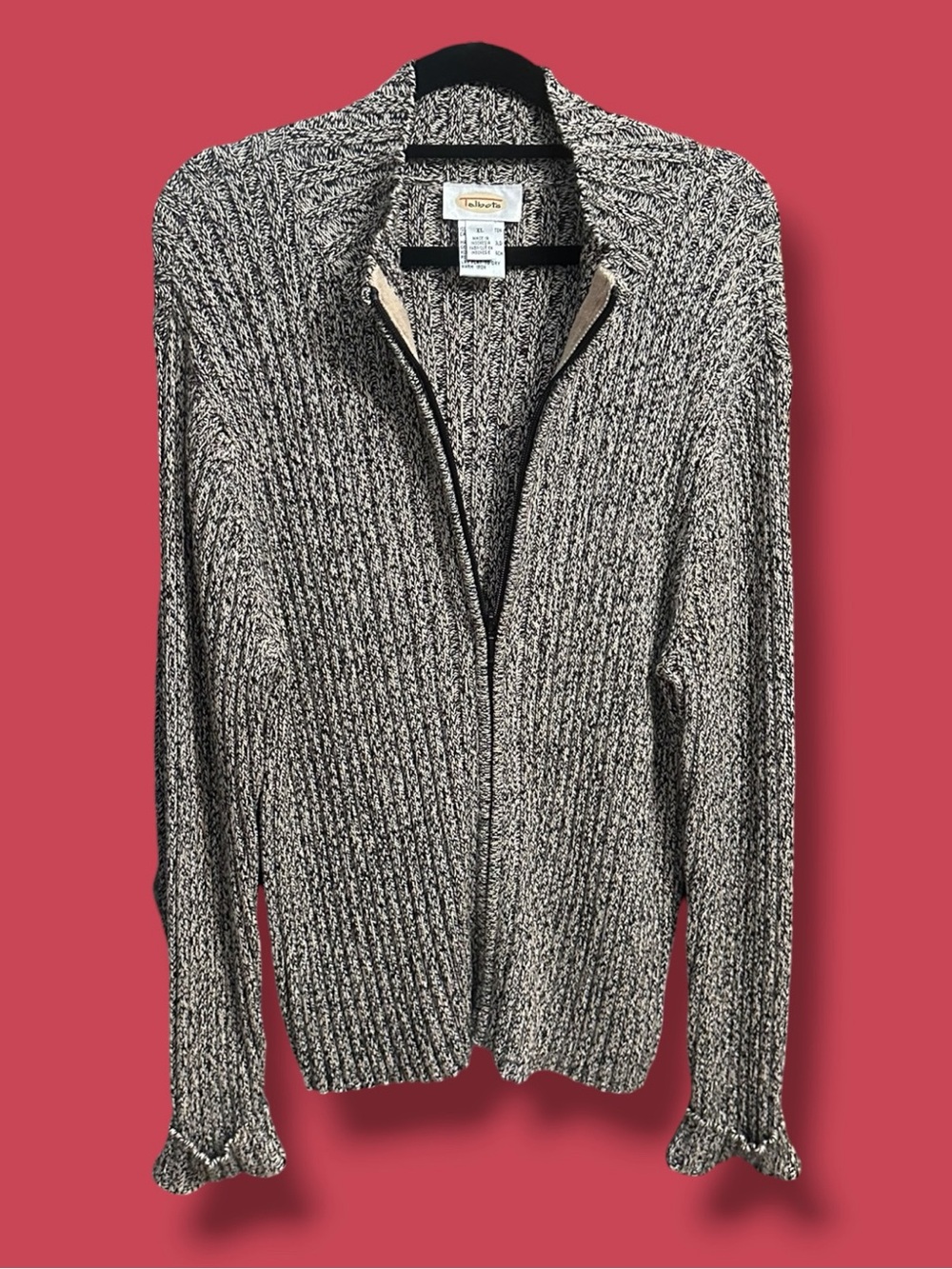 Talbots Black & White Marled Zip Cardigan - Picture 2 of 4